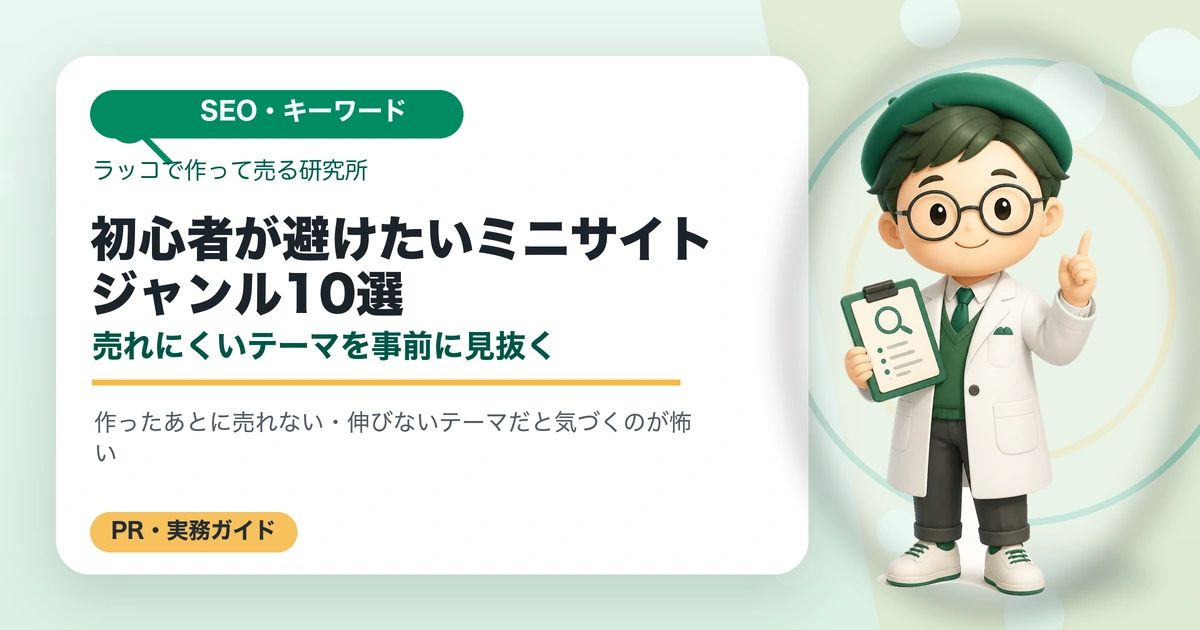 初心者が避けたいミニサイトジャンル10選｜売れにくいテーマを事前に見抜くの解説イラスト