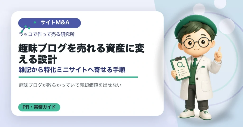 趣味ブログを売れる資産に変える設計｜雑記から特化ミニサイトへ寄せる手順の解説イラスト