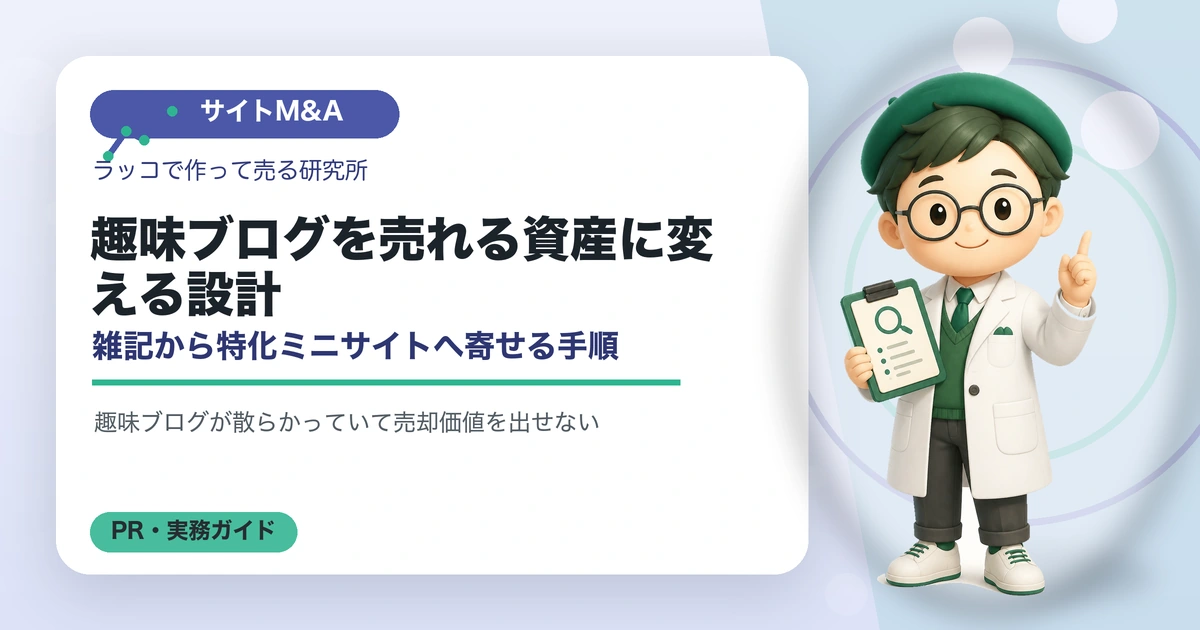 趣味ブログを売れる資産に変える設計｜雑記から特化ミニサイトへ寄せる手順の解説イラスト