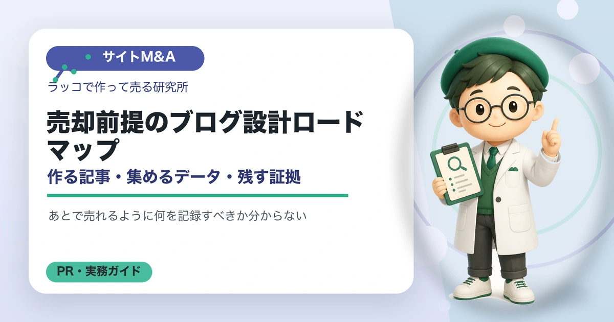 売却前提のブログ設計ロードマップ｜作る記事・集めるデータ・残す証拠の解説イラスト