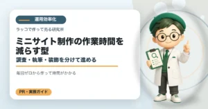 ミニサイト制作の作業時間を減らす型｜調査・執筆・装飾を分けて進めるの解説イラスト