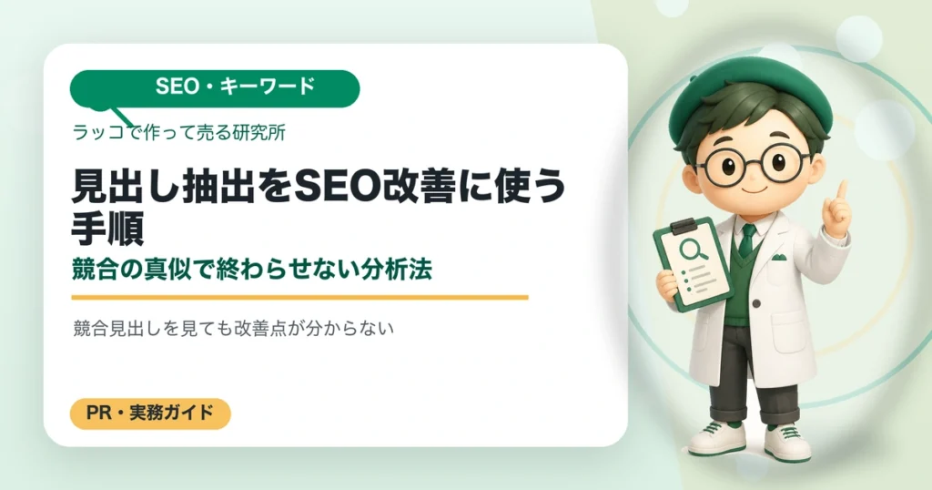 見出し抽出をSEO改善に使う手順｜競合の真似で終わらせない分析法の解説イラスト