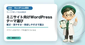 ミニサイト向けWordPressテーマ選び｜軽さ・見やすさ・売却しやすさで選ぶの解説イラスト