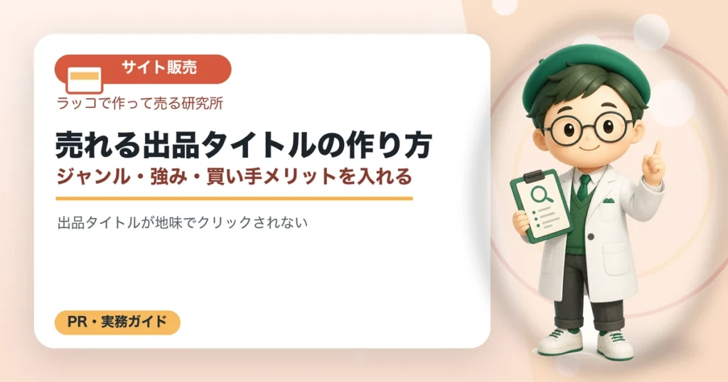 売れる出品タイトルの作り方｜ジャンル・強み・買い手メリットを入れるの解説イラスト