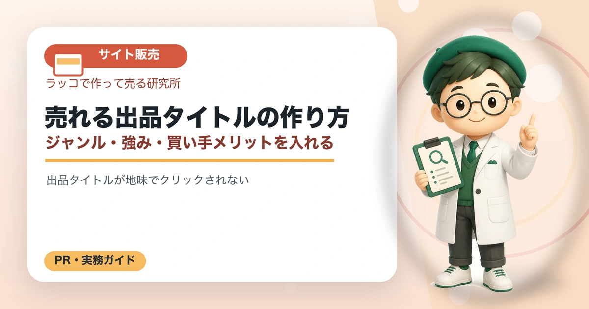 売れる出品タイトルの作り方｜ジャンル・強み・買い手メリットを入れるの解説イラスト