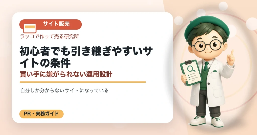 初心者でも引き継ぎやすいサイトの条件｜買い手に嫌がられない運用設計の解説イラスト