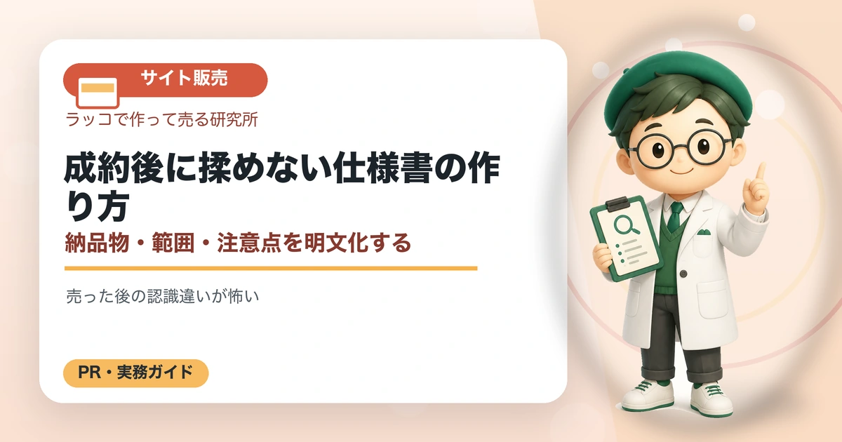 成約後に揉めない仕様書の作り方｜納品物・範囲・注意点を明文化するの解説イラスト