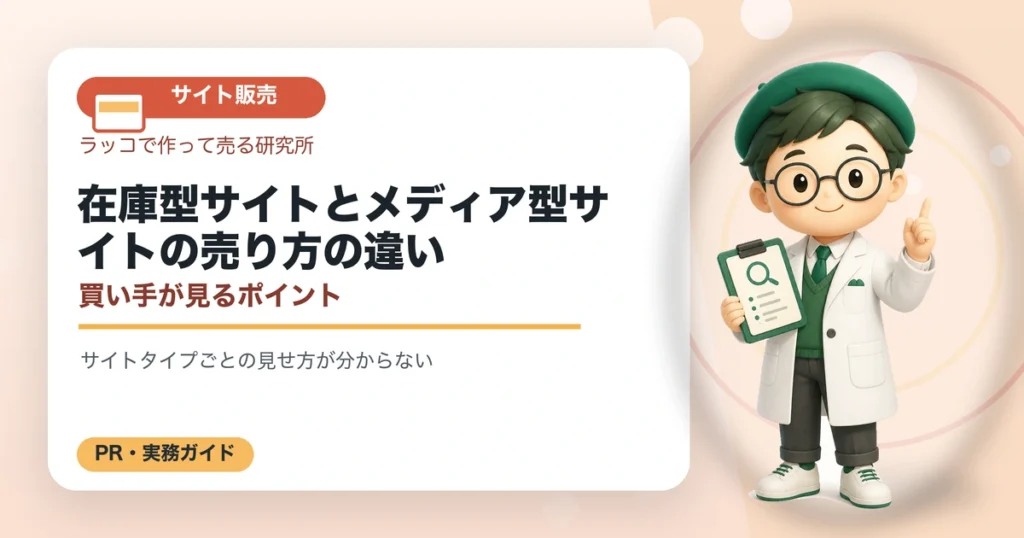 在庫型サイトとメディア型サイトの売り方の違い｜買い手が見るポイントの解説イラスト