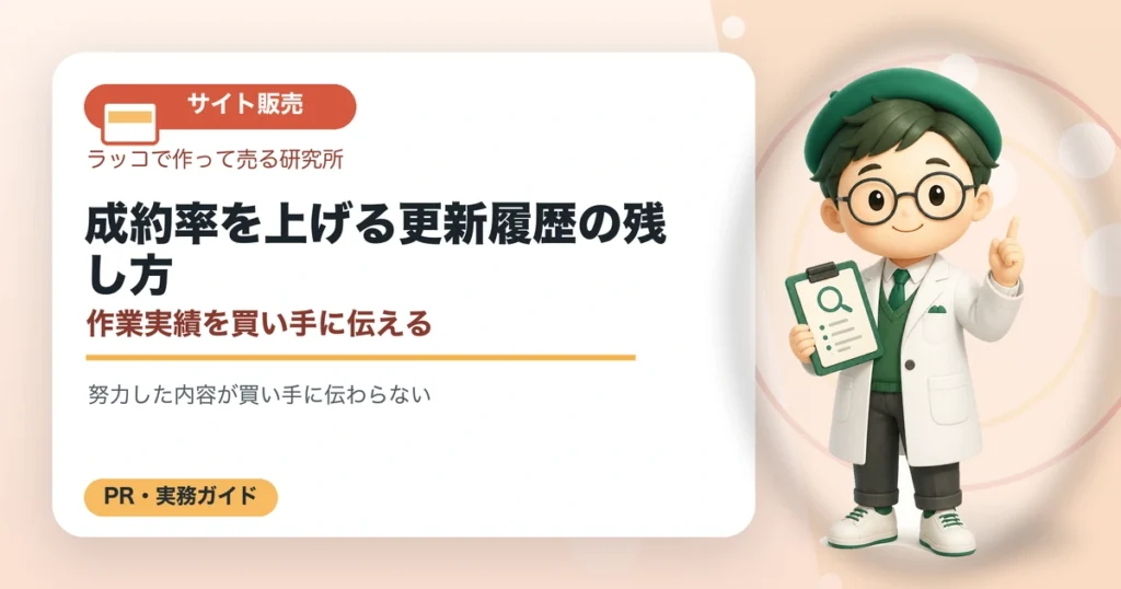 成約率を上げる更新履歴の残し方｜作業実績を買い手に伝えるの解説イラスト