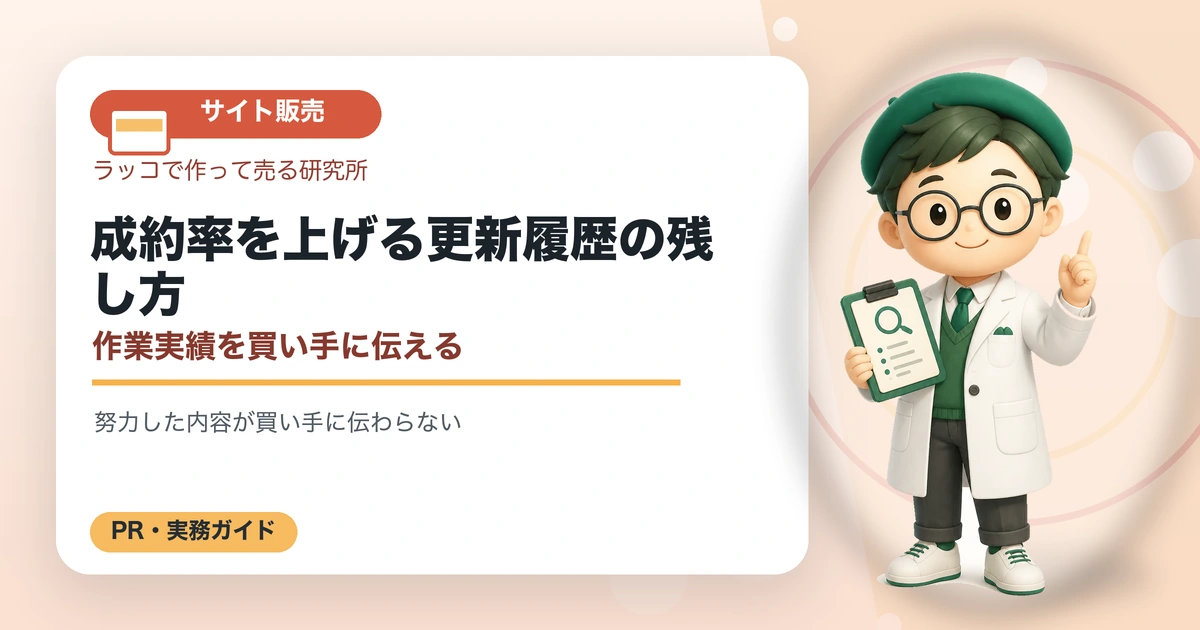 成約率を上げる更新履歴の残し方｜作業実績を買い手に伝えるの解説イラスト