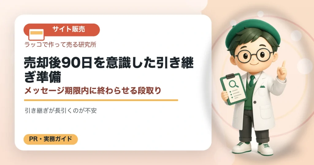 売却後90日を意識した引き継ぎ準備｜メッセージ期限内に終わらせる段取りの解説イラスト