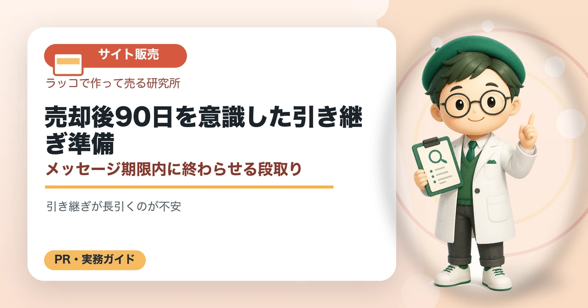 売却後90日を意識した引き継ぎ準備｜メッセージ期限内に終わらせる段取りの解説イラスト