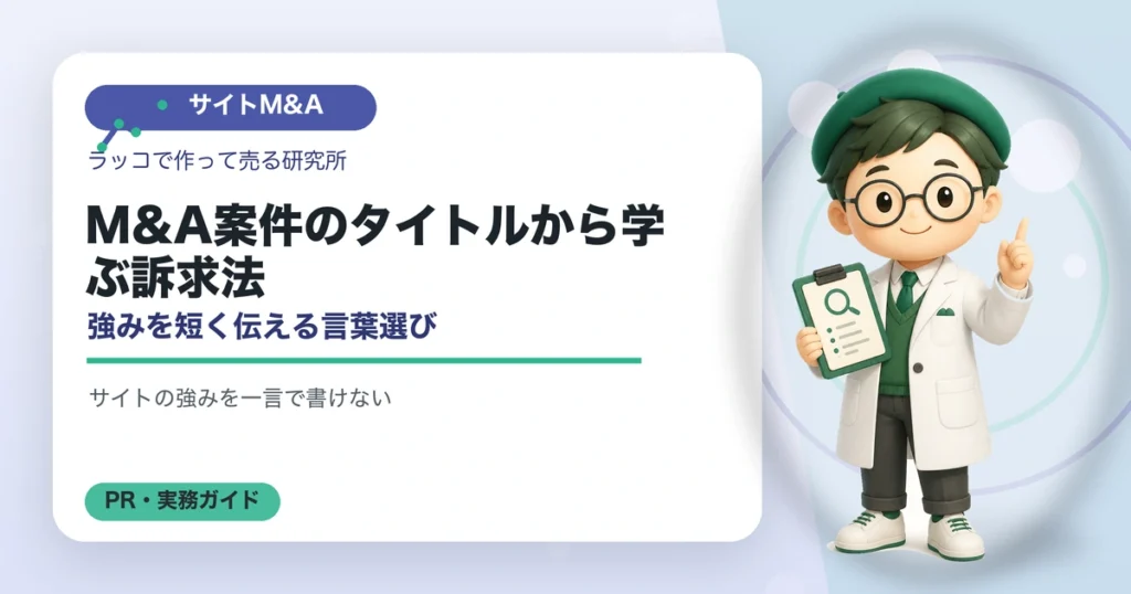 M&A案件のタイトルから学ぶ訴求法｜強みを短く伝える言葉選びの解説イラスト