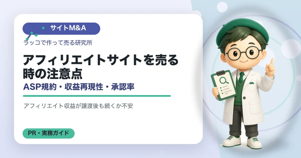 アフィリエイトサイトを売る時の注意点｜ASP規約・収益再現性・承認率の解説イラスト