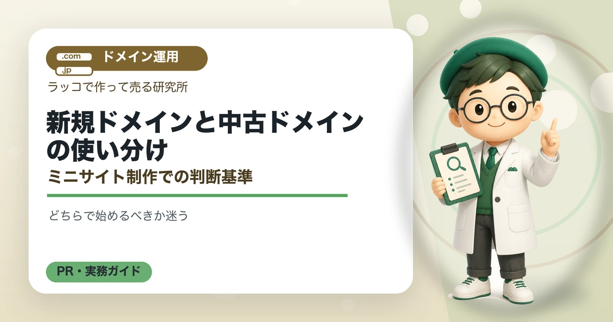 新規ドメインと中古ドメインの使い分け｜ミニサイト制作での判断基準の解説イラスト