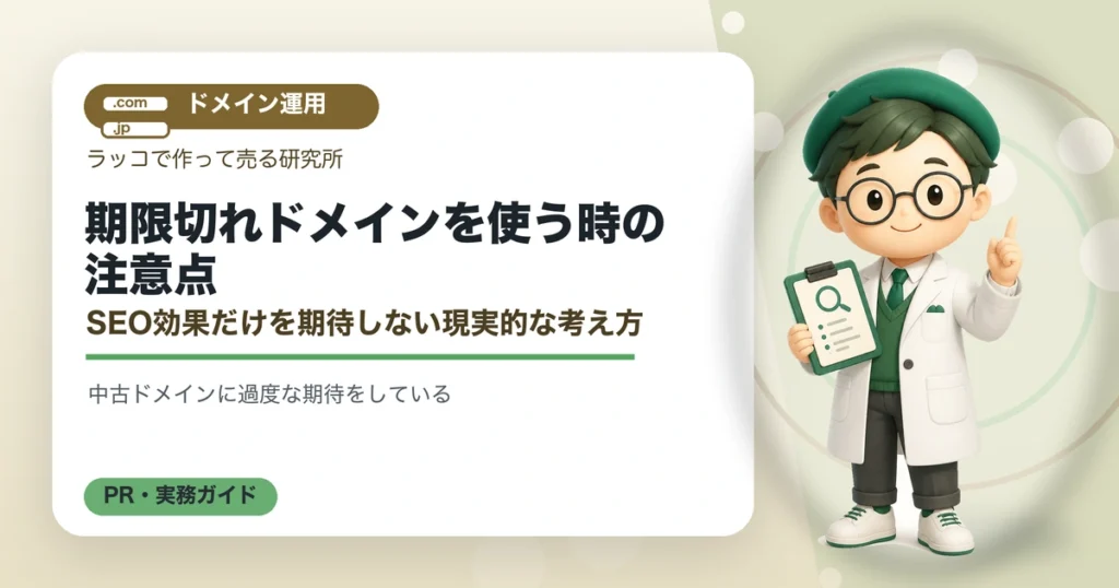 期限切れドメインを使う時の注意点｜SEO効果だけを期待しない現実的な考え方の解説イラスト
