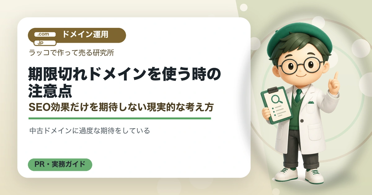 期限切れドメインを使う時の注意点｜SEO効果だけを期待しない現実的な考え方の解説イラスト
