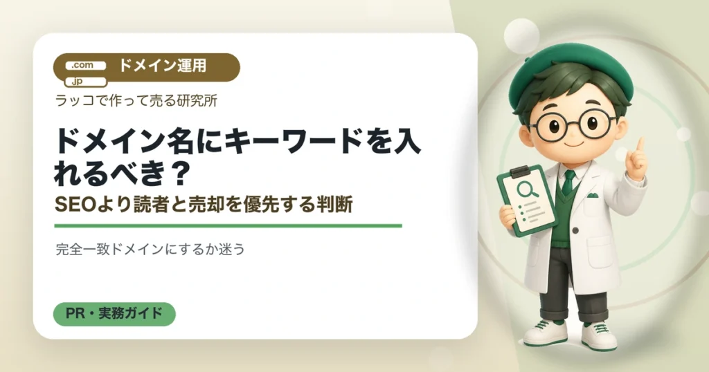 ドメイン名にキーワードを入れるべき？SEOより読者と売却を優先する判断の解説イラスト