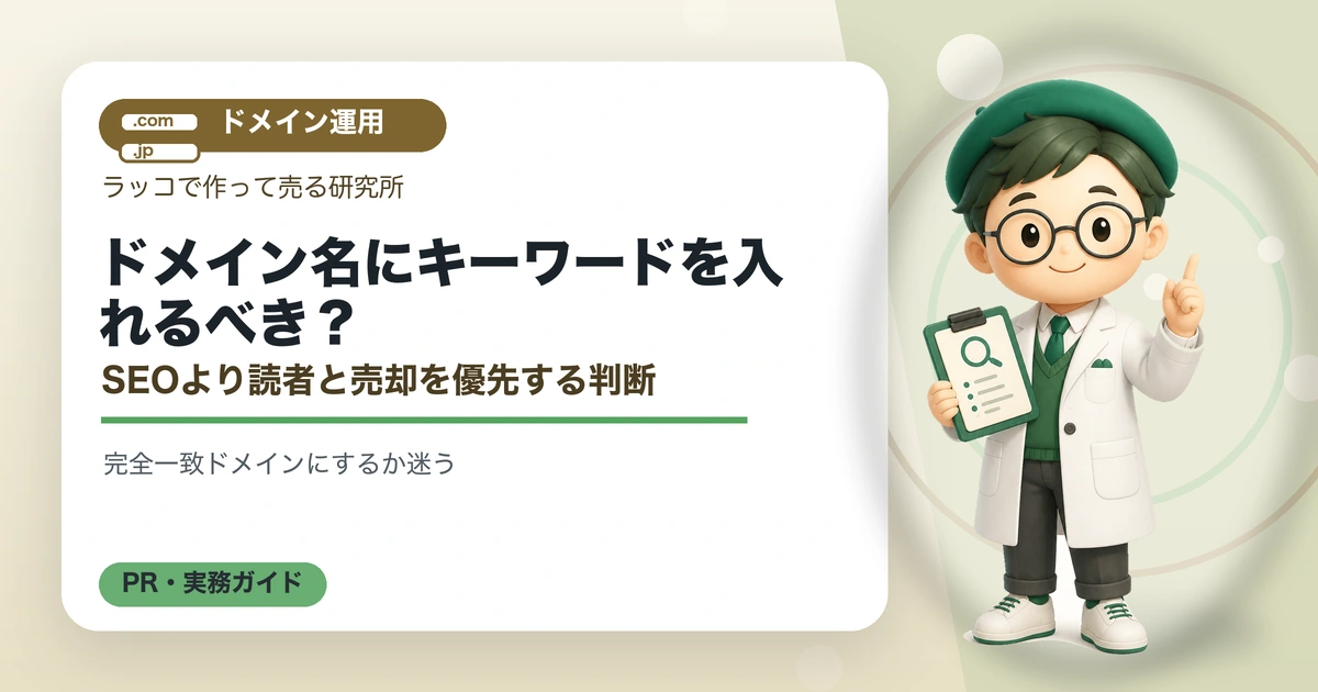 ドメイン名にキーワードを入れるべき？SEOより読者と売却を優先する判断の解説イラスト