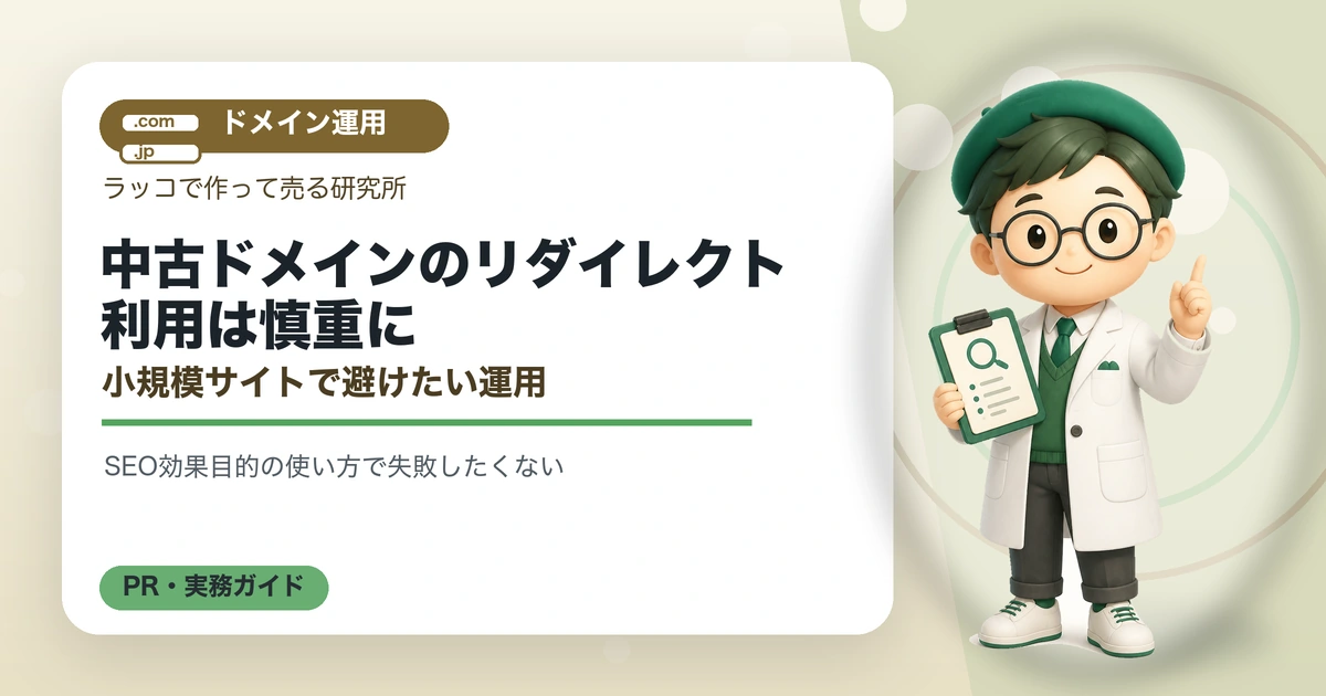 中古ドメインのリダイレクト利用は慎重に｜小規模サイトで避けたい運用の解説イラスト