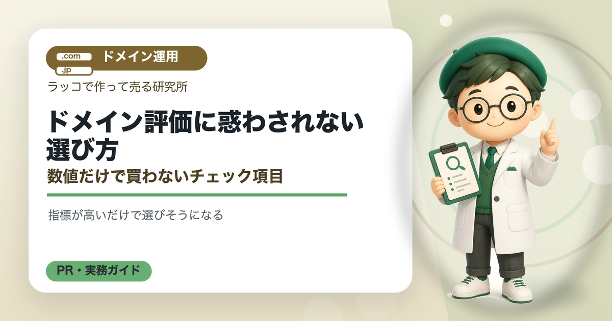 ドメイン評価に惑わされない選び方｜数値だけで買わないチェック項目の解説イラスト