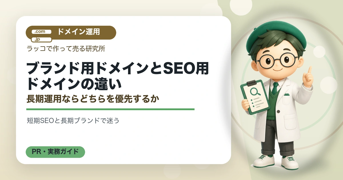 ブランド用ドメインとSEO用ドメインの違い｜長期運用ならどちらを優先するかの解説イラスト