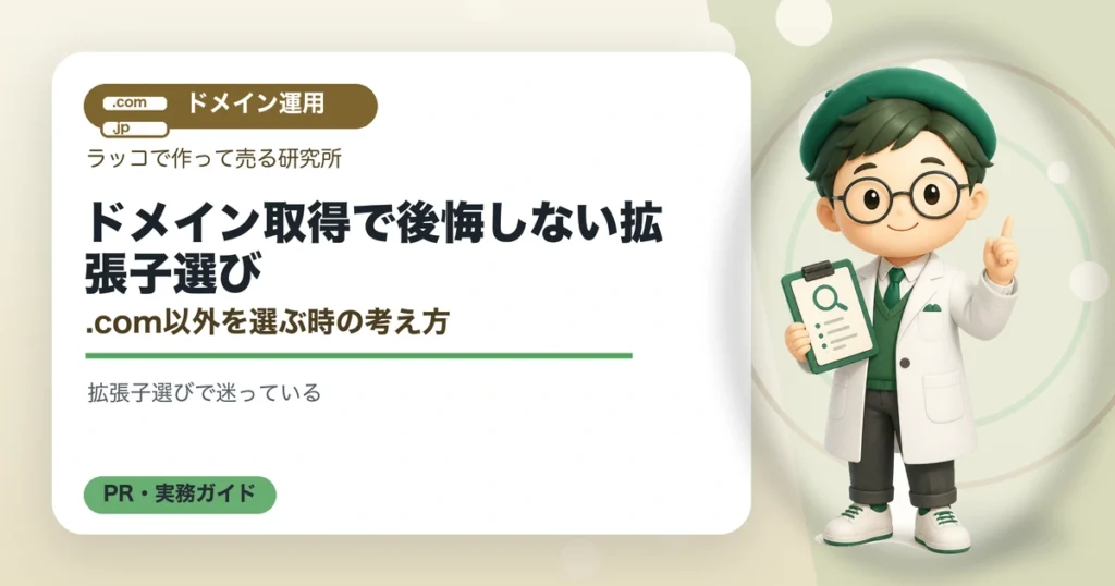 ドメイン取得で後悔しない拡張子選び｜.com以外を選ぶ時の考え方の解説イラスト