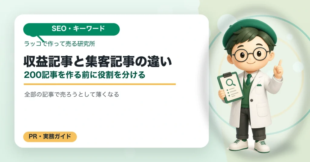 収益記事と集客記事の違い｜200記事を作る前に役割を分けるの解説イラスト