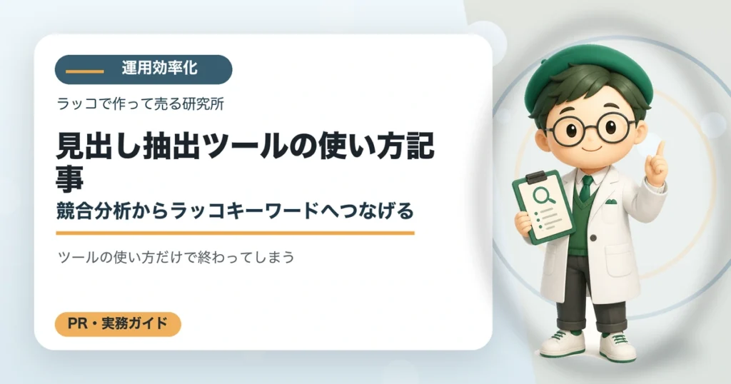見出し抽出ツールの使い方記事｜競合分析からラッコキーワードへつなげるの解説イラスト