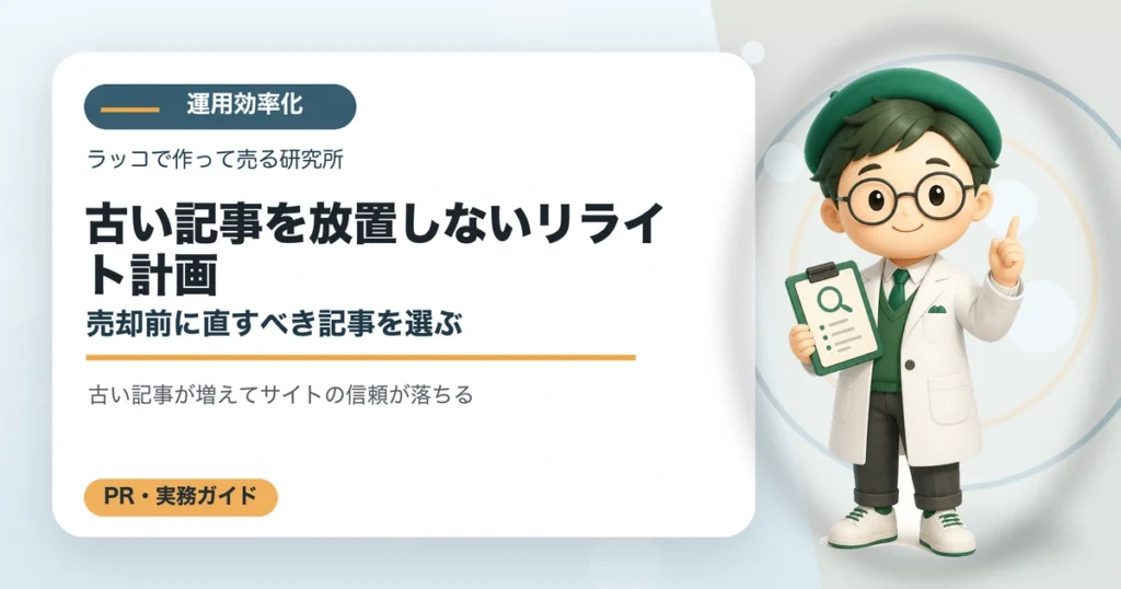 古い記事を放置しないリライト計画｜売却前に直すべき記事を選ぶの解説イラスト