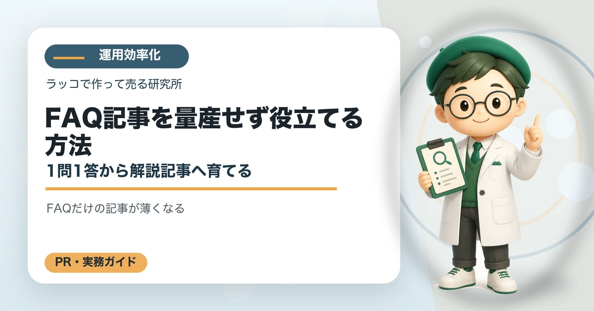 FAQ記事を量産せず役立てる方法｜1問1答から解説記事へ育てるの解説イラスト