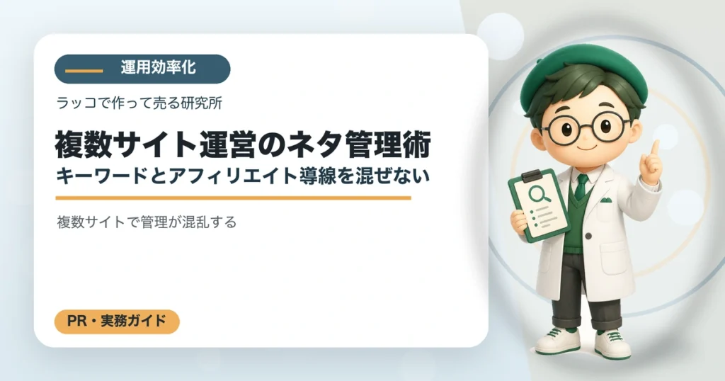 複数サイト運営のネタ管理術｜キーワードとアフィリエイト導線を混ぜないの解説イラスト