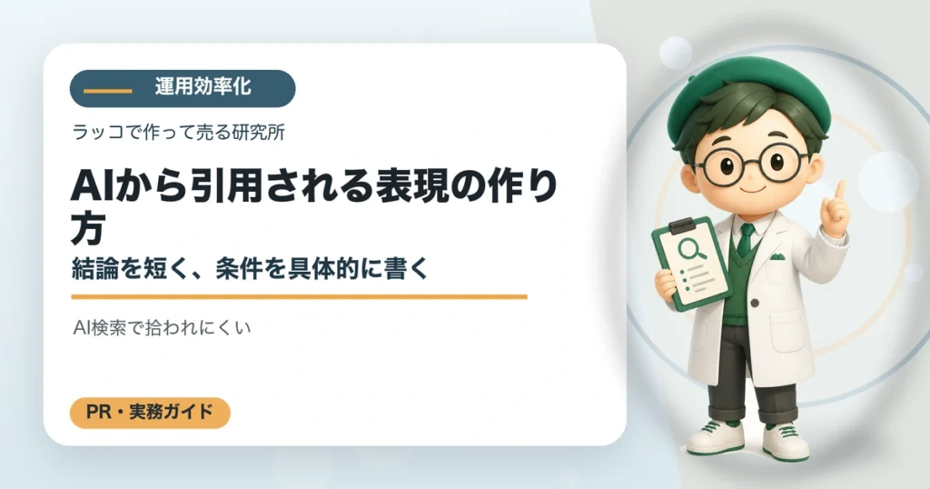 AIから引用される表現の作り方｜結論を短く、条件を具体的に書くの解説イラスト