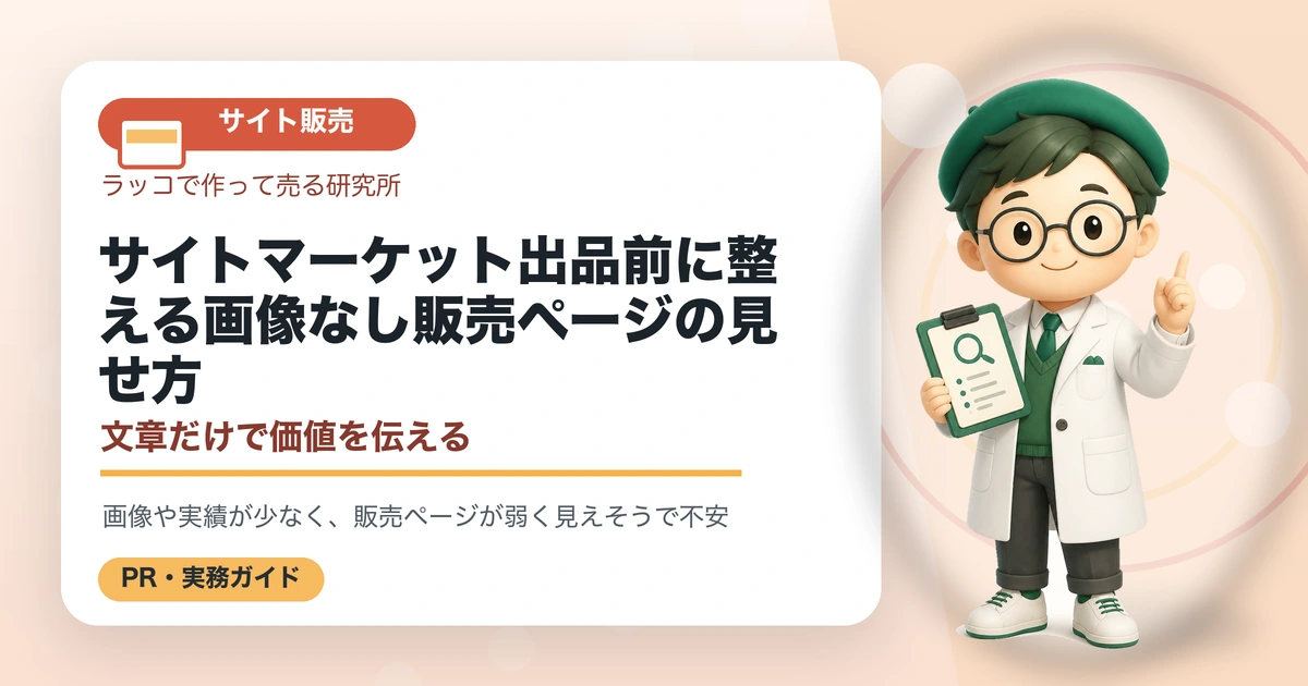 サイトマーケット出品前に整える画像なし販売ページの見せ方｜文章だけで価値を伝えるのアイキャッチ画像
