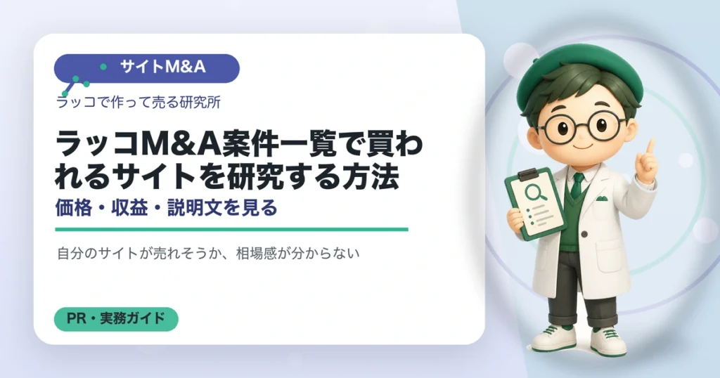 ラッコM&A案件一覧で買われるサイトを研究する方法｜価格・収益・説明文を見るのアイキャッチ画像