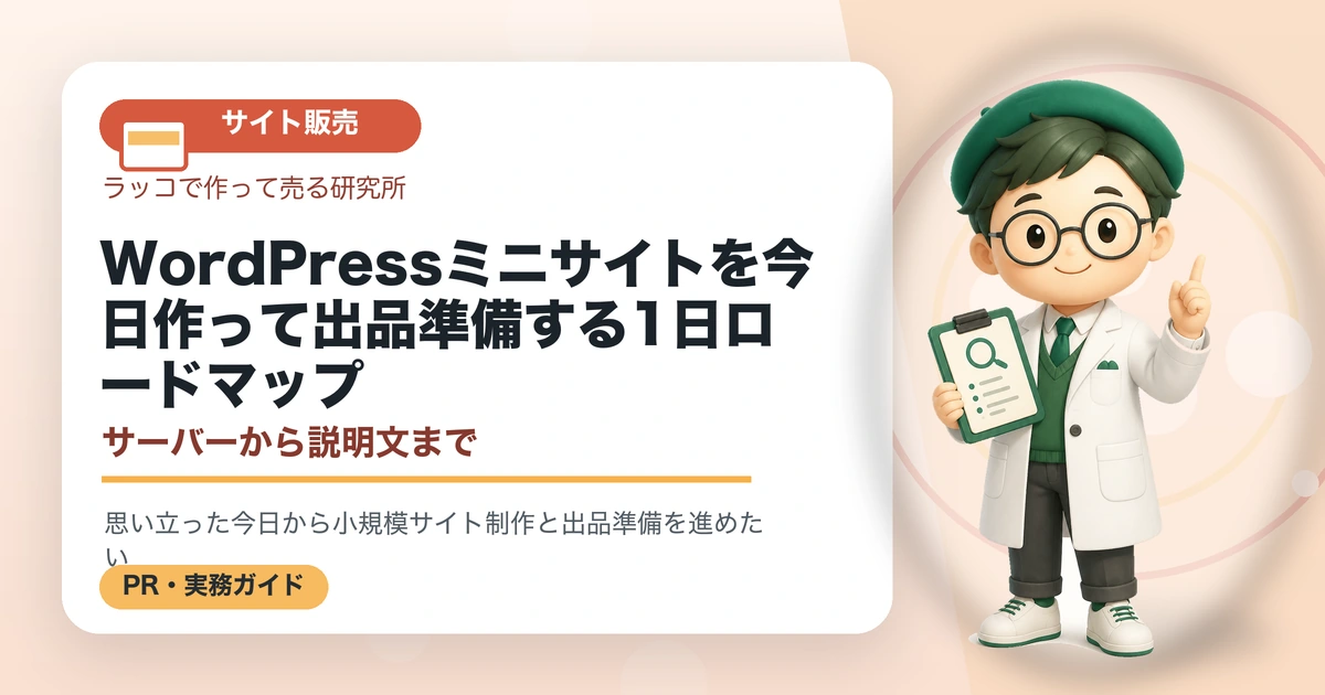 WordPressミニサイトを今日作って出品準備する1日ロードマップ｜サーバーから説明文までのアイキャッチ画像