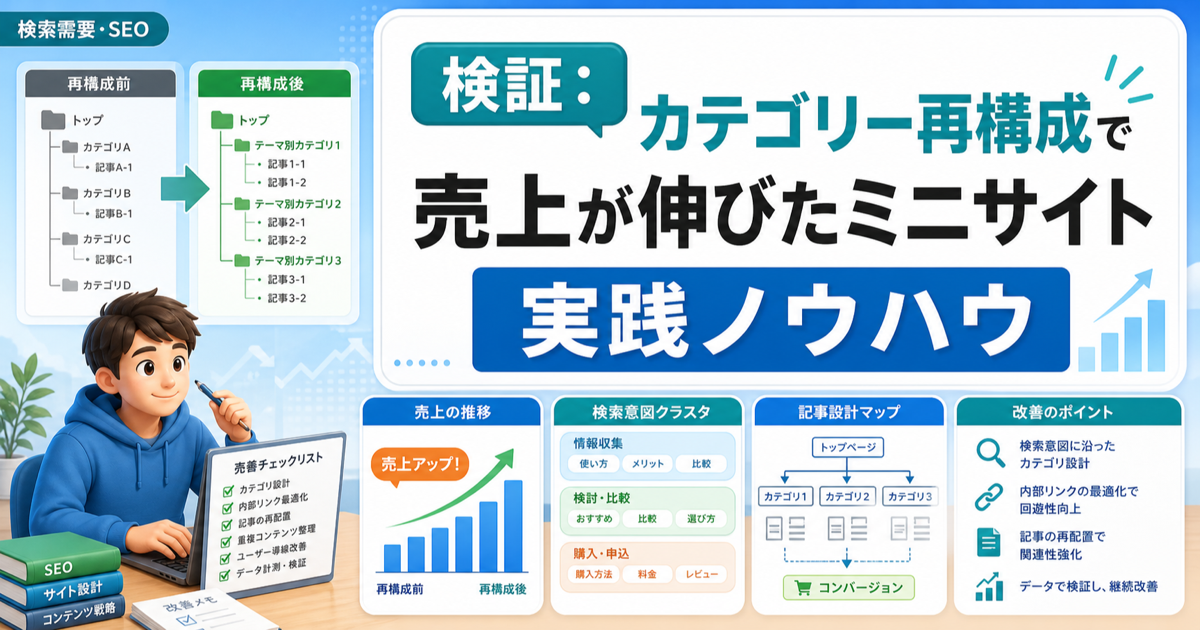 【検証】カテゴリー再構成で売上が伸びたミニサイトの話実践ノウハウのアイキャッチ画像