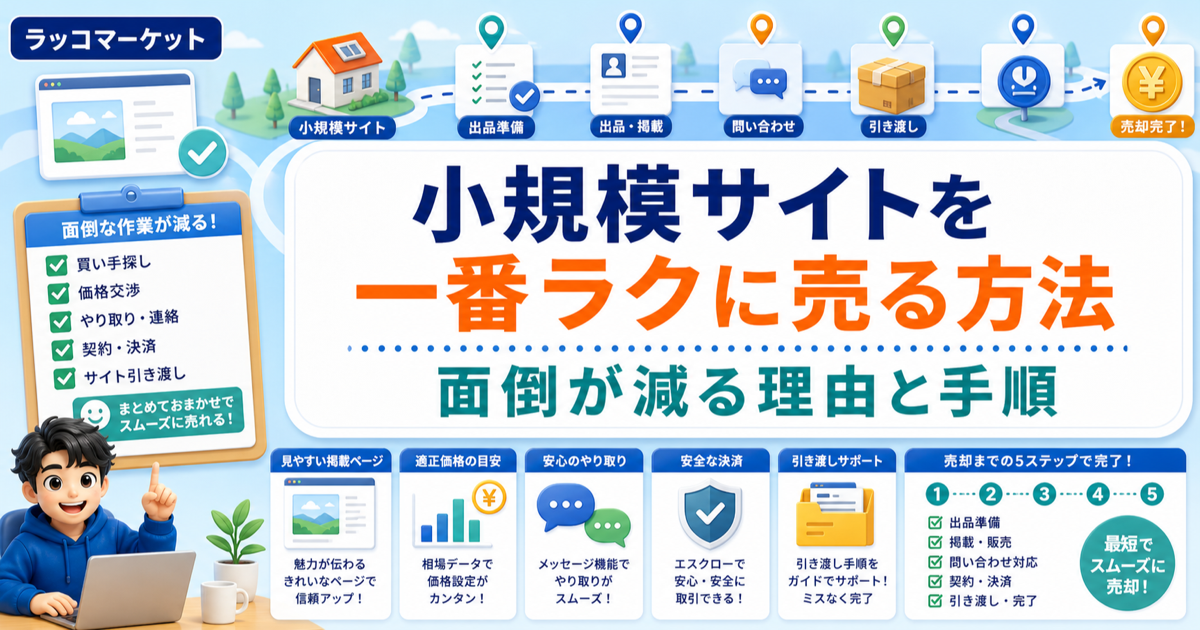 小規模サイトを一番ラクに売る方法｜ラッコマーケットで面倒が減る理由と手順のアイキャッチ画像