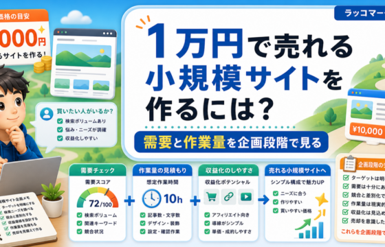 1万円で売れる小規模サイトを作るには？企画段階で見るべき需要と作業量のアイキャッチ画像