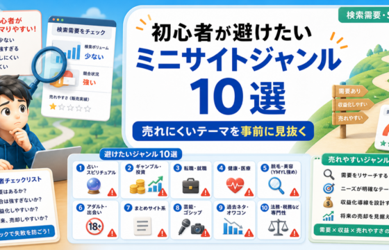 初心者が避けたいミニサイトジャンル10選｜売れにくいテーマを事前に見抜くのアイキャッチ画像