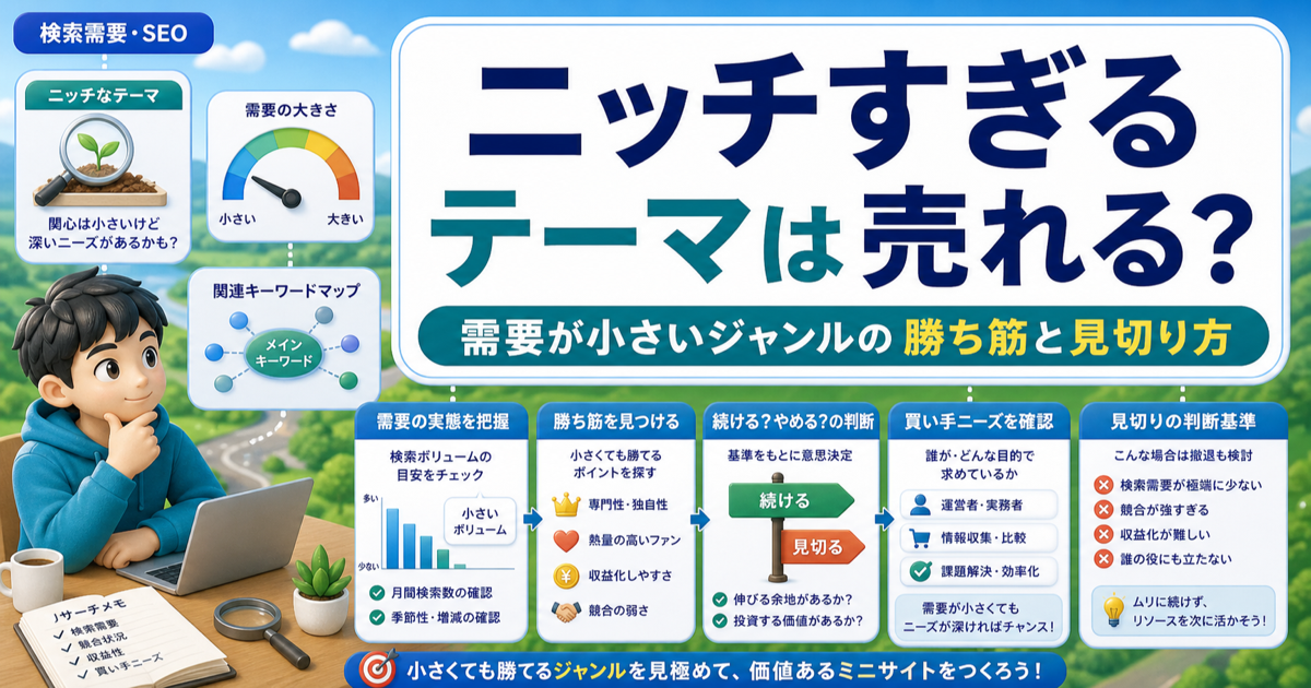 ニッチすぎるテーマは売れる？需要が小さいジャンルの勝ち筋と見切り方のアイキャッチ画像