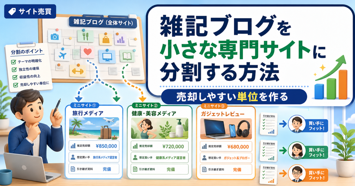 雑記ブログを小さな専門サイトに分割する方法｜売却しやすい単位を作るのアイキャッチ画像