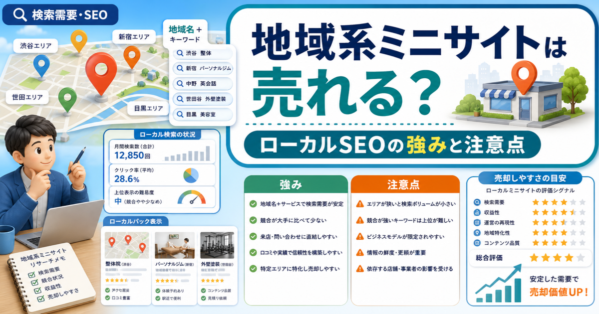 地域系ミニサイトは売れる？ローカルSEOの強みと注意点を整理するのアイキャッチ画像