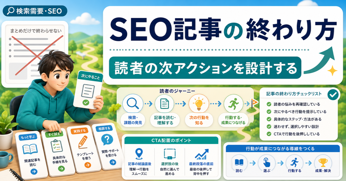 SEO記事の終わり方｜まとめではなく読者の次アクションを設計するのアイキャッチ画像