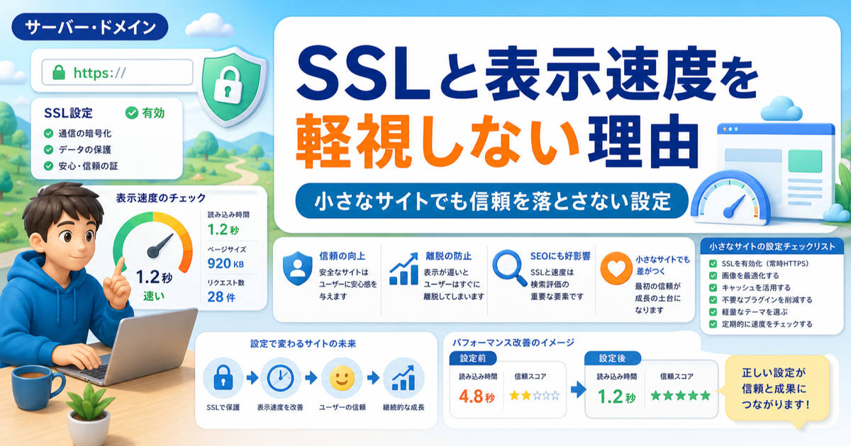 SSLと表示速度を軽視しない理由｜小さなサイトでも信頼を落とさない設定のアイキャッチ画像