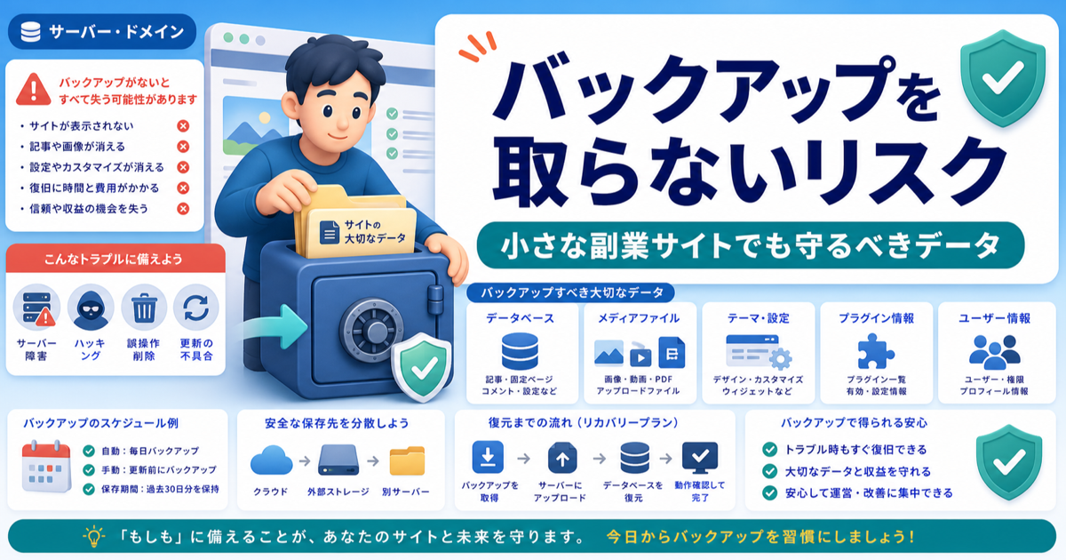 バックアップを取らないリスク｜小さな副業サイトでも守るべきデータのアイキャッチ画像