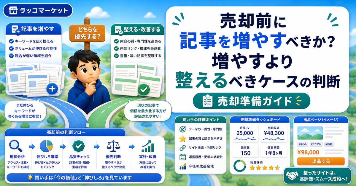 売却前に記事を増やすべきか？増やすより整えるべきケースの判断のアイキャッチ画像