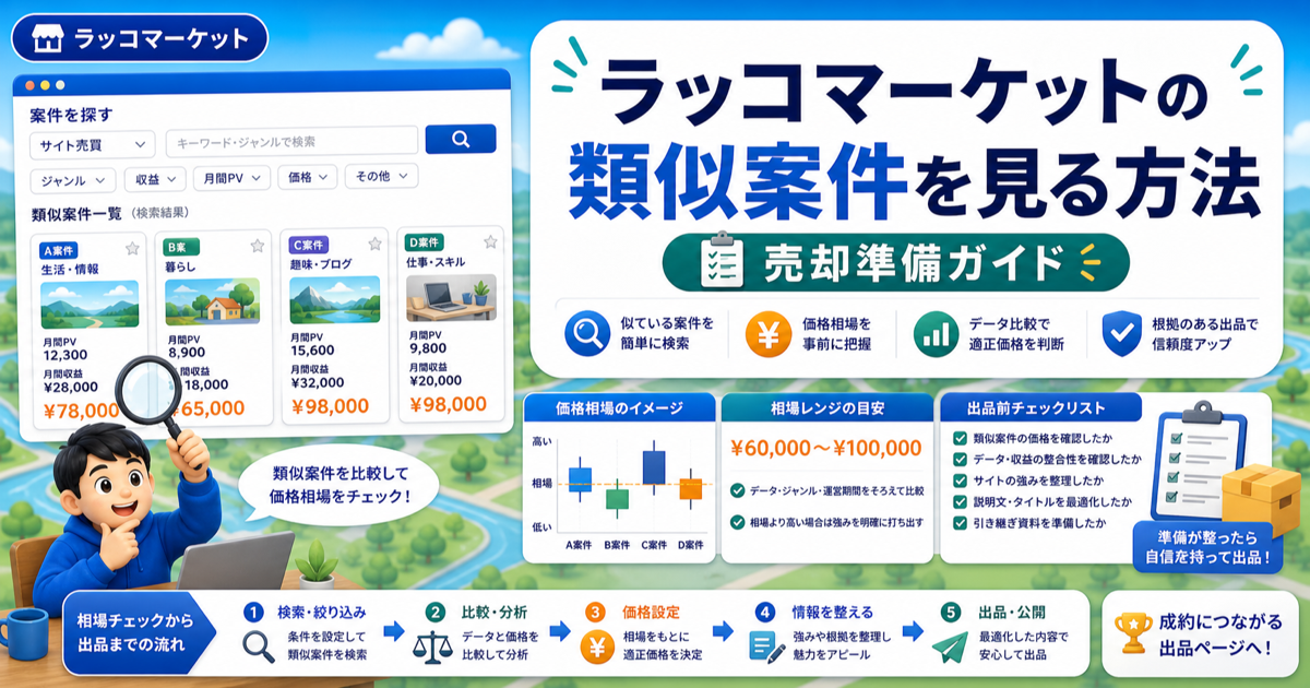 ラッコマーケットの類似案件を見る方法｜価格相場を出品前に確認するのアイキャッチ画像