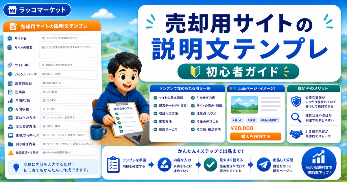 売却用サイトの説明文テンプレ｜初心者でも埋められる項目一覧のアイキャッチ画像