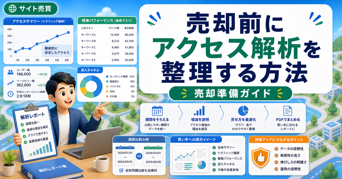 売却前にアクセス解析を整理する方法｜GA4とSearch Consoleの見せ方のアイキャッチ画像